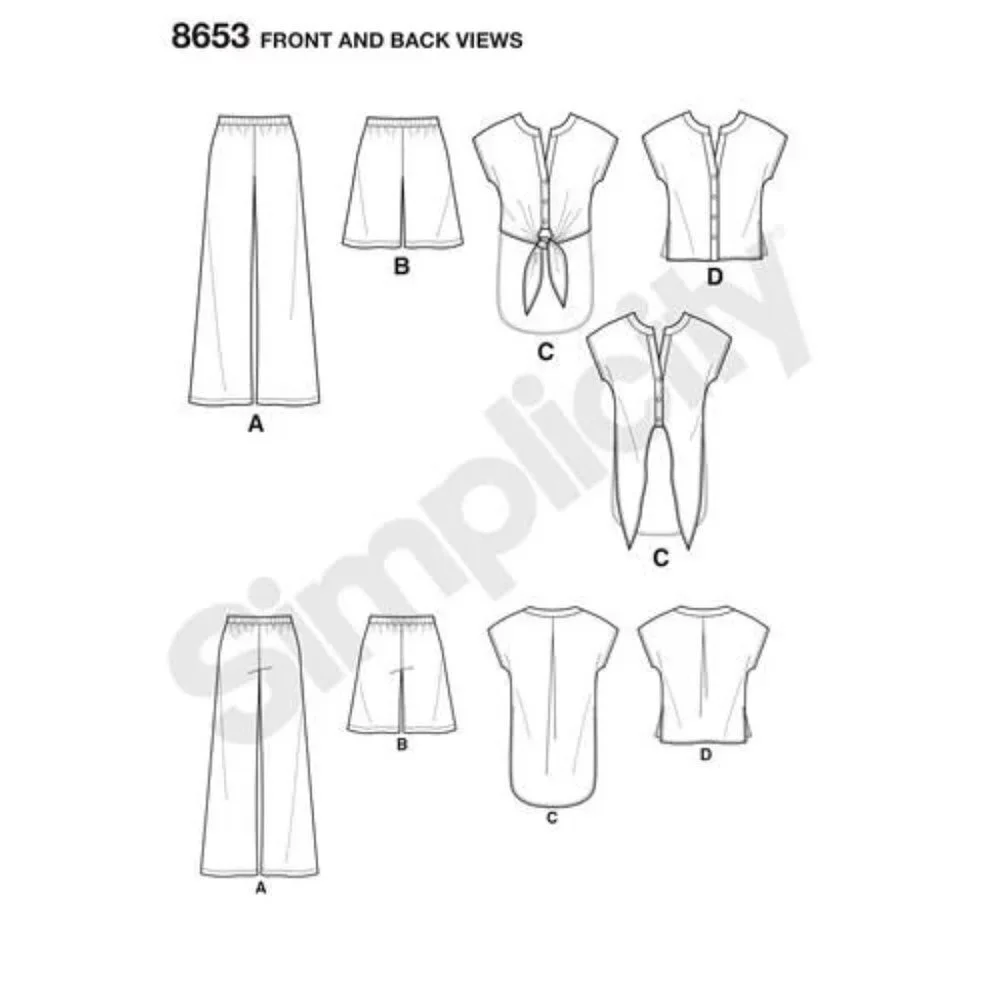 Simplicity Sewing Pattern‎ 8653 Wide Leg Pants Shirt Misses Size 10-18